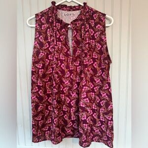 LOFT Burgundy and Pink Floral Top